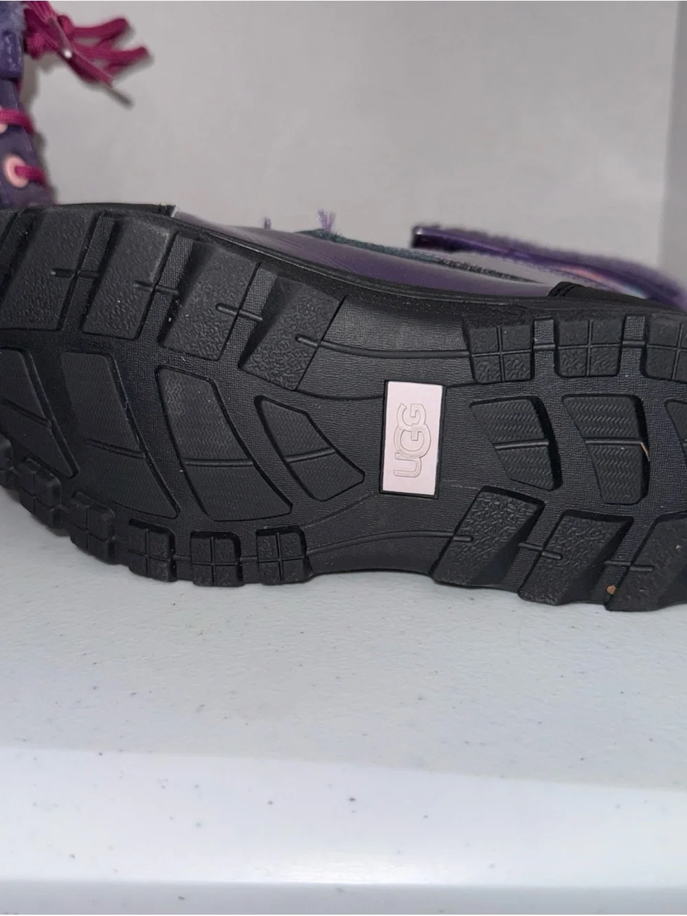 UGG Purple and Pink Kids Lace-Up Faux-Fur Winter Boots size 1